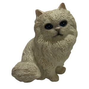 VTG Persian Mini Cat 3.5" Statue Collectible Cream Cottage Figurine Blue Eyes